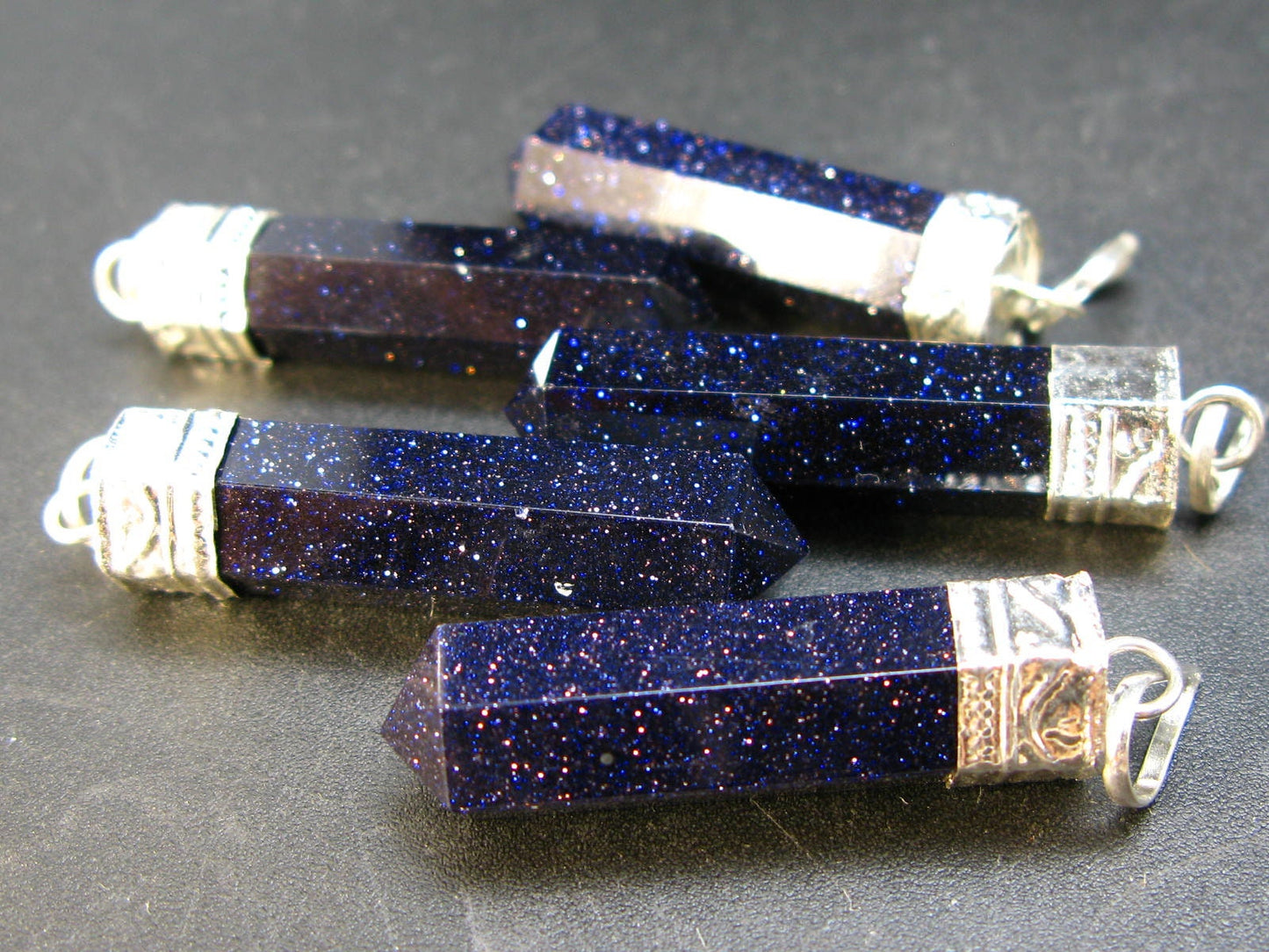 Lot of 5 Blue Goldstone Pencil Point Pendant - 1.8"