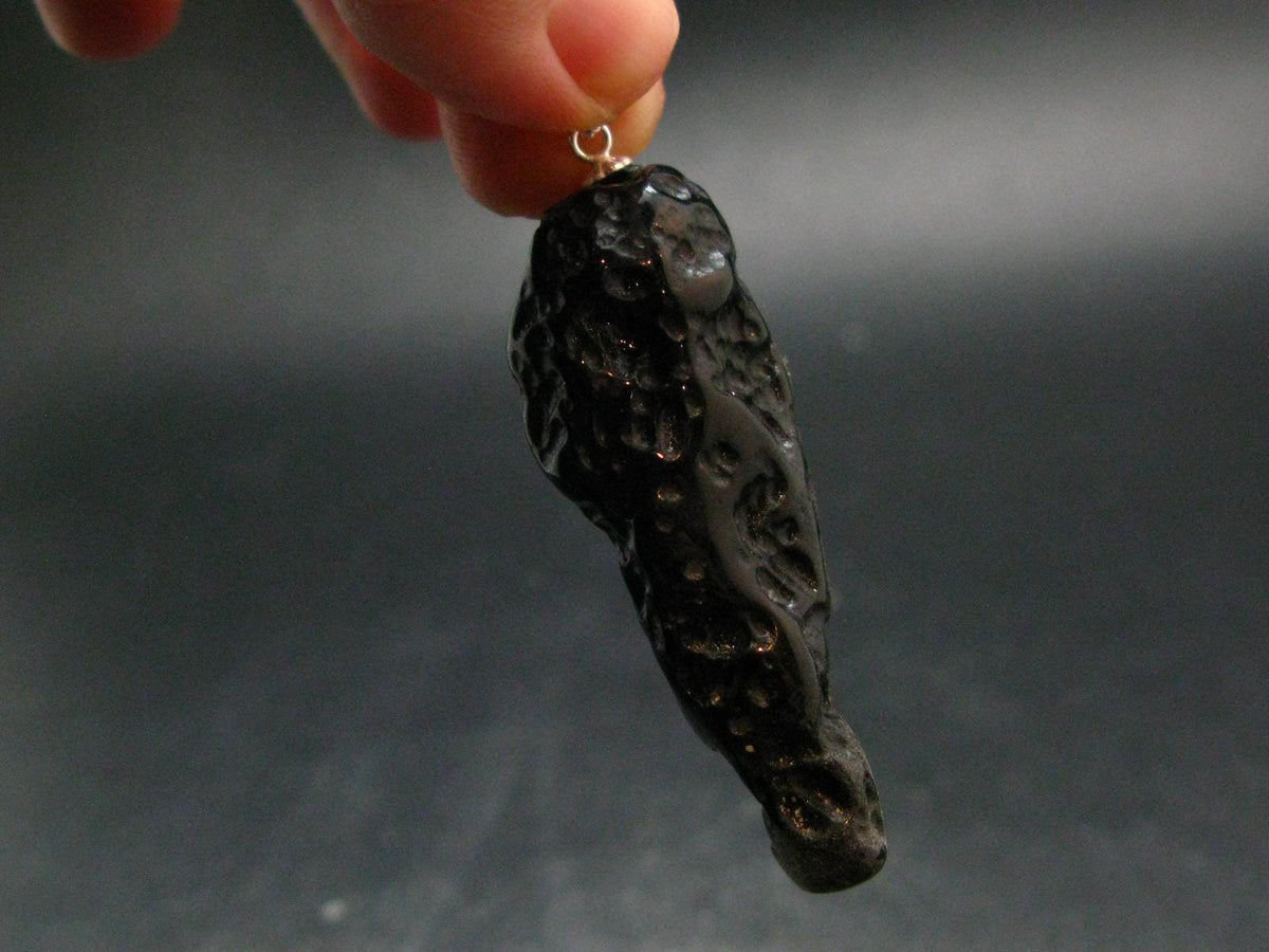 Tibetan Black Tektite Silver Pendant From Tibet - 2.2" - 11.67 Grams