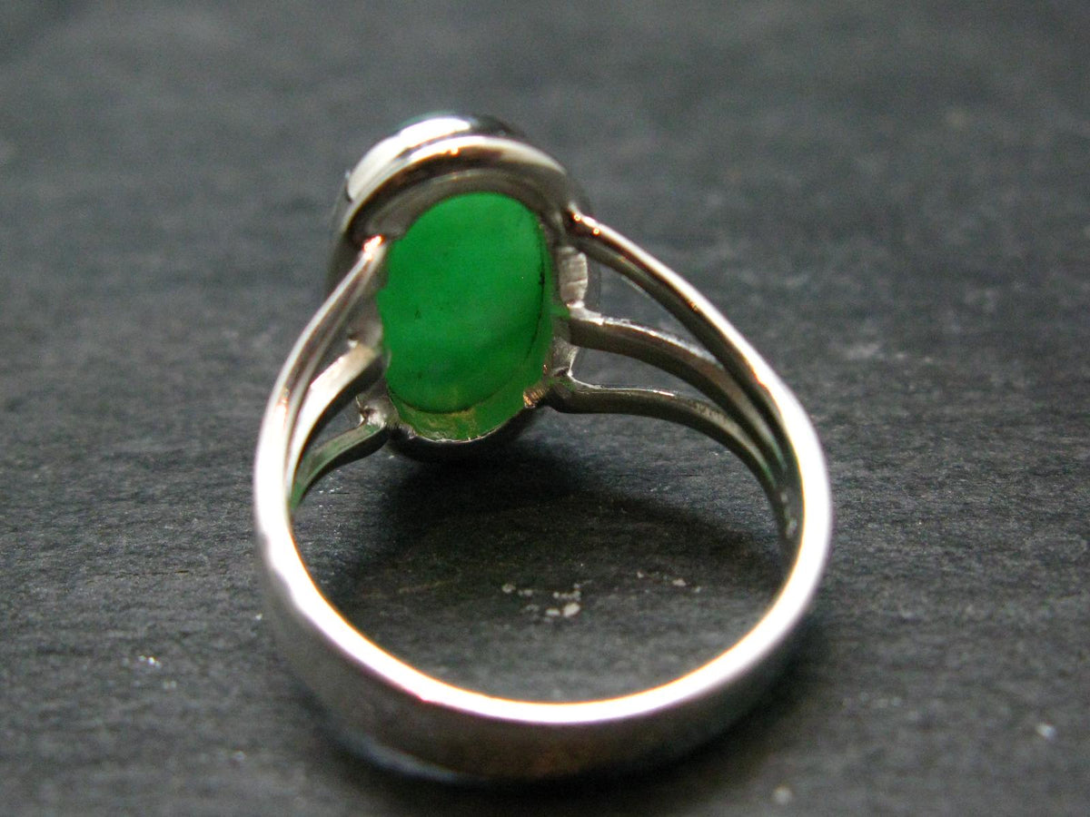 Natural Apple Green Chrysoprase 925 Sterling Silver Ring From Australia - 5.30 Grams - Size 8