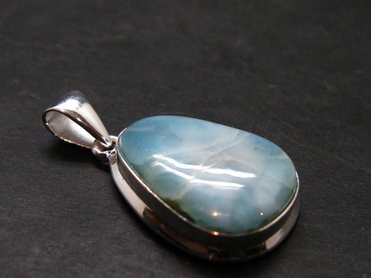 Rare Blue Larimar Pectolite Silver Plated Pendant From Dominican Republic - 1.3" - 5.64 Grams
