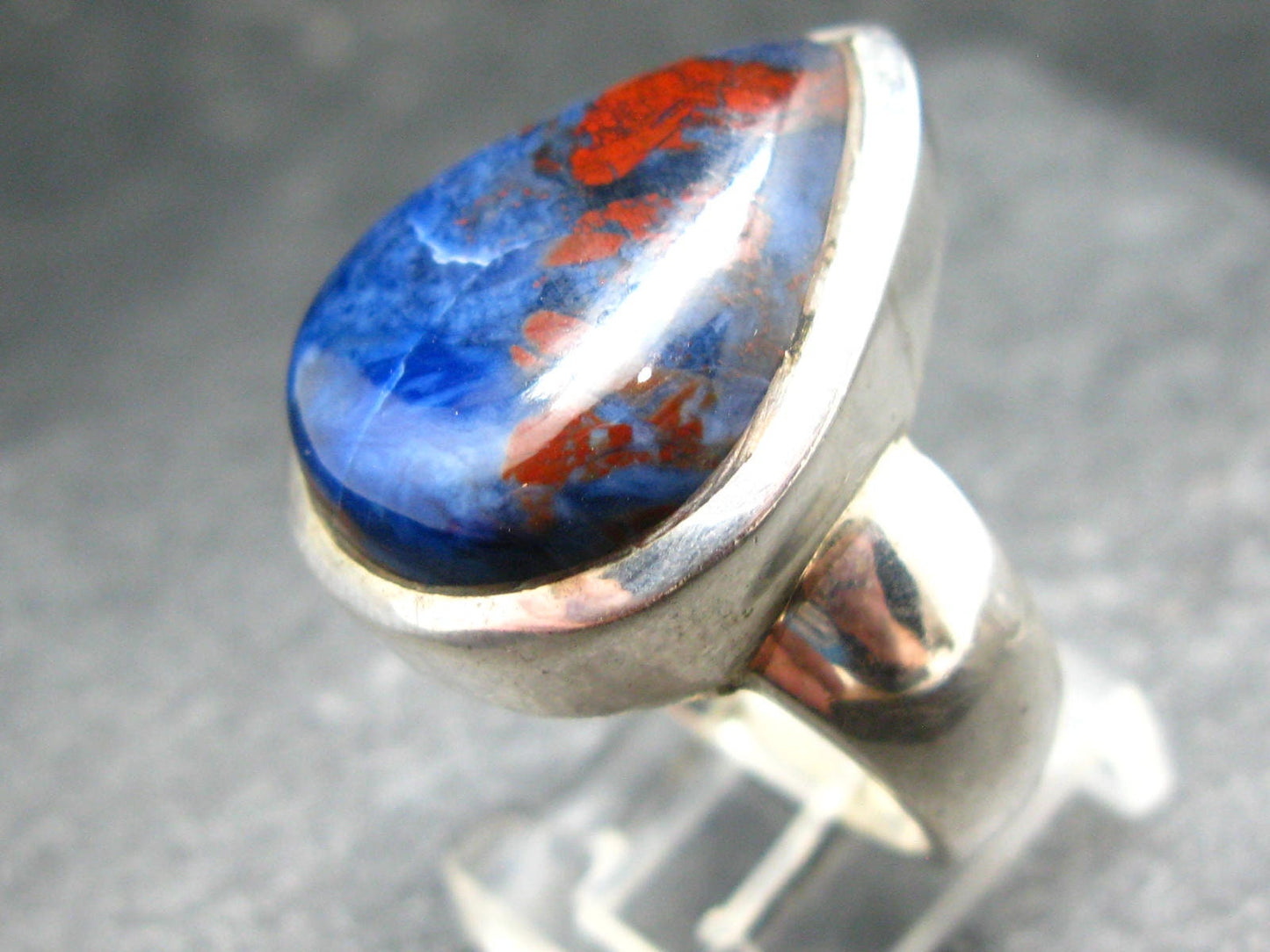 Large Pear shaped Cabochon Brownish Red Bustamite Silver 925 Ring from South Africa - Size 9