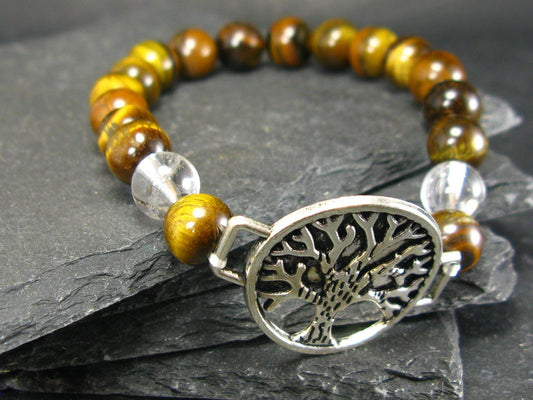 Tiger Eye & Quartz Genuine Bracelet ~ 7 Inches ~ 8mm Round Beads