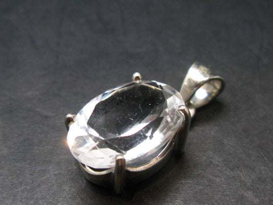 Genuine Clear Facetted Quartz Sterling Silver Pendant from Brazil - 1.1" - 5.31 Grams