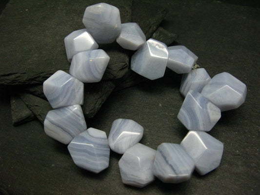 Blue Lace Agate Genuine Bracelet ~ 7.5 Inches ~ 20mm Facet Beads