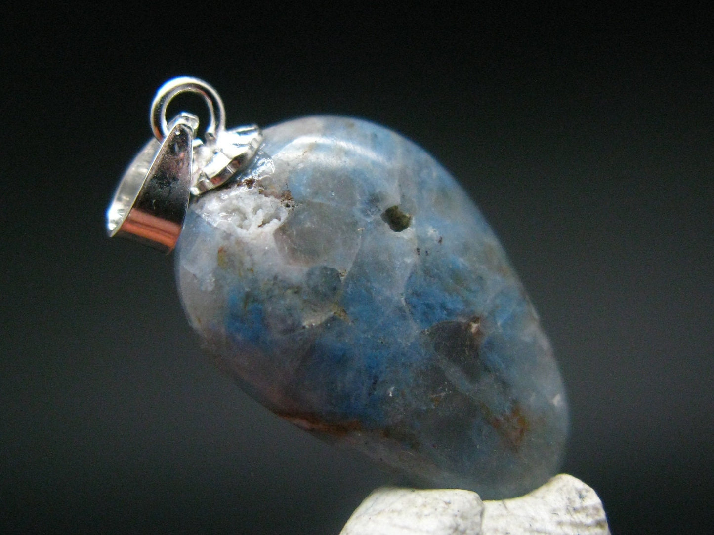 Papagoite in Quartz Cabochon Silver Pendant from S. Africa - 1.1" - 1.67 Grams