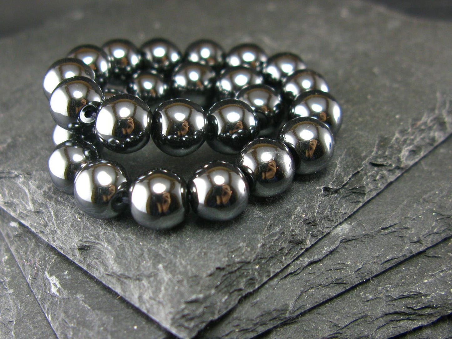 Hematite Genuine Bracelet ~ 7 Inches ~ 8mm Round Beads