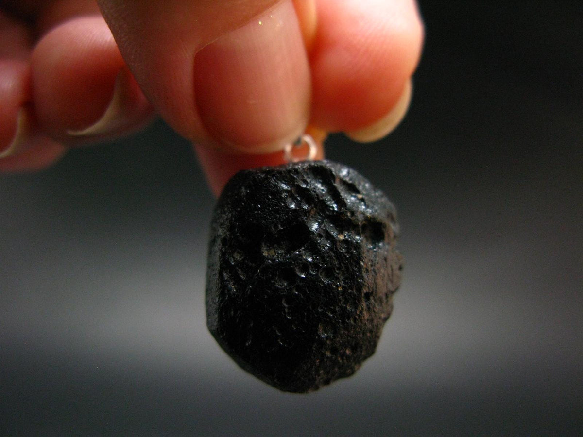 Tibetan Black Tektite Silver Pendant From Tibet - 1.0" - 5.91 Grams