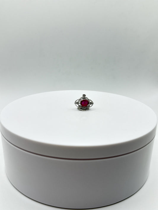 Ruby Flower Pendant | Sterling Silver, Cubic Zirconia, July Birthstone