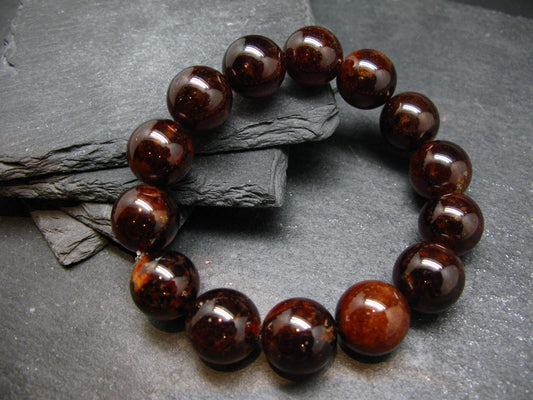 Gem Garnet Hessonite Genuine Bracelet ~ 7.5 Inches ~ 15mm Round Beads