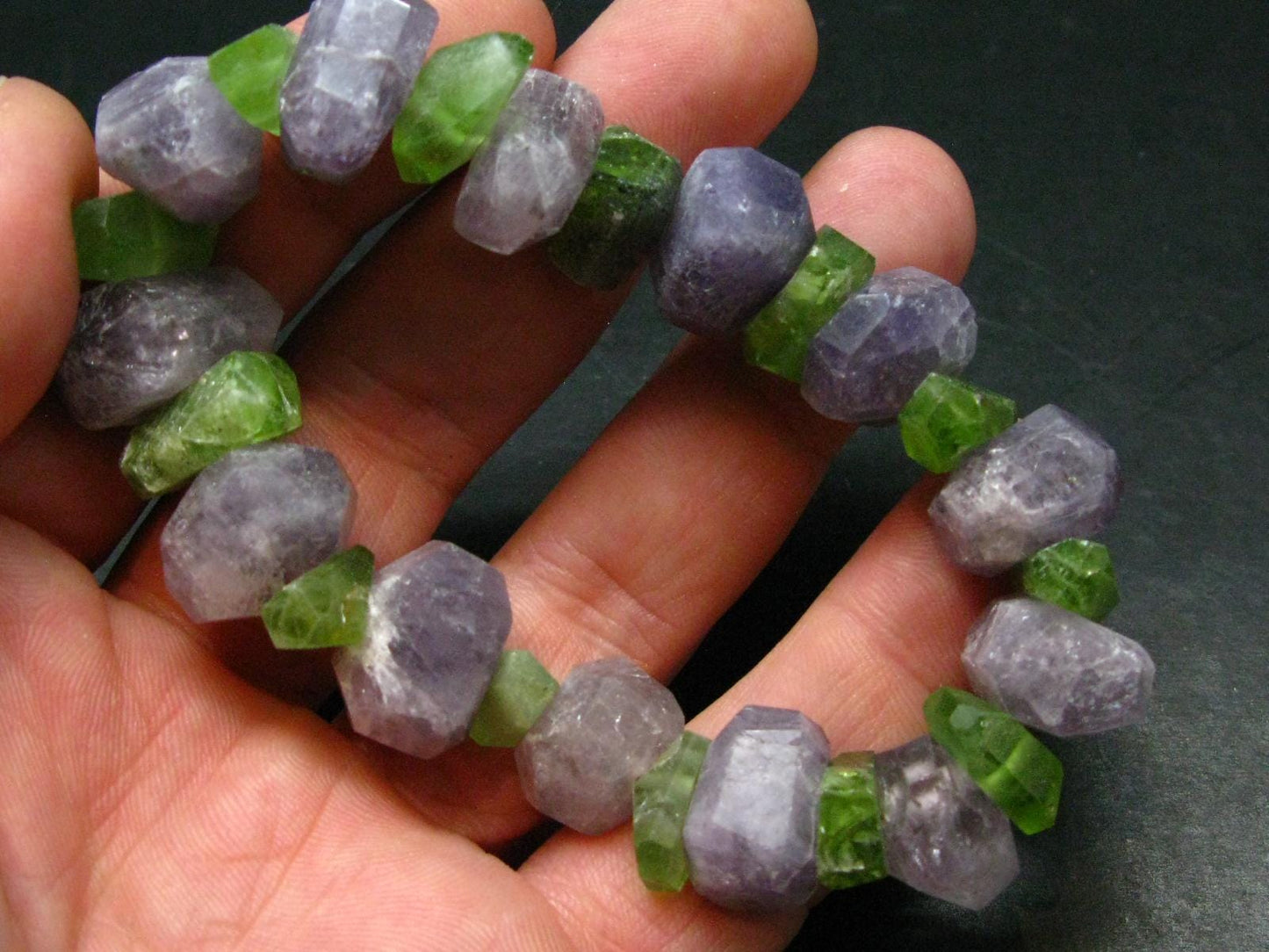 Peridot & Scapolite Genuine Bracelet ~ 7.5 Inches ~ Facetted Beads