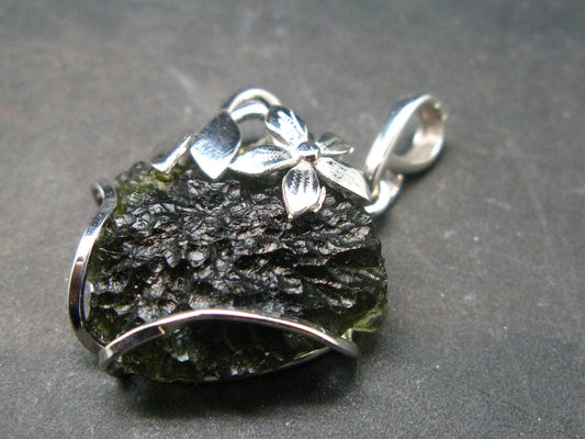 Large Gem Moldavite Tektite SS Pendant From Czech Republic - 6.44 Grams - 1.3"