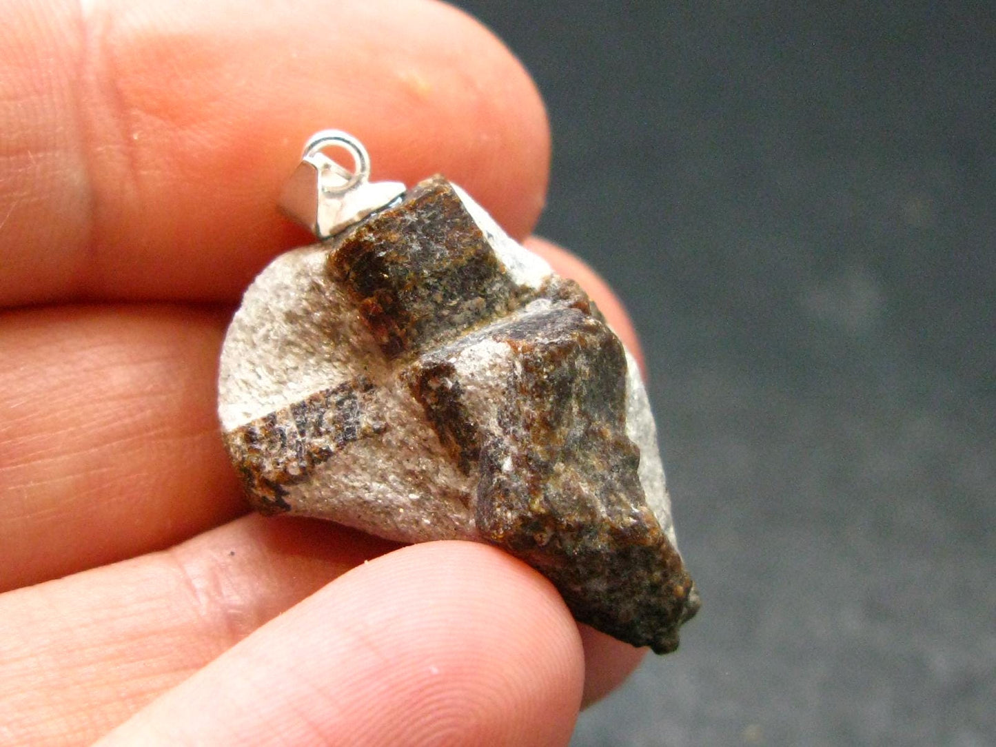 Fairy Cross!! Natural Staurolite Sharp Brown Twin Crystals Silver Pendant From Russia - 1.2" - 5.03 Grams