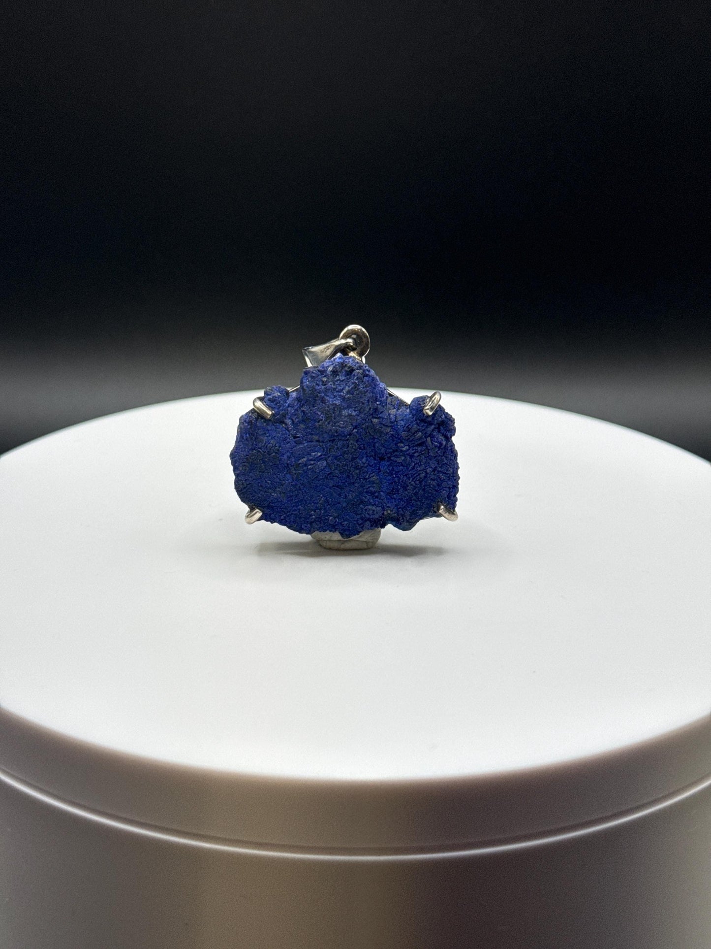Raw Azurite Silver Amulet | Natural Blue Stone