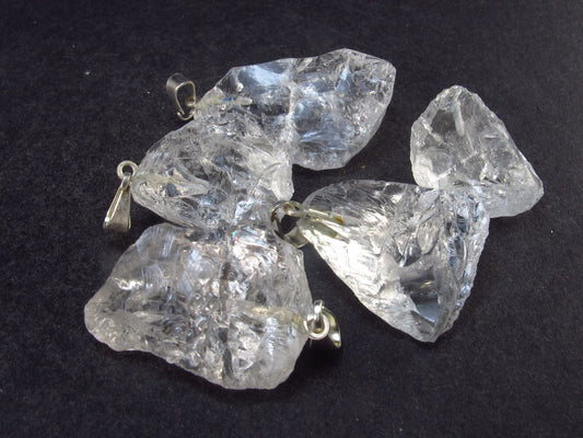 Set of 5 Natural Clear Quartz Crystal Pendants From Brazil