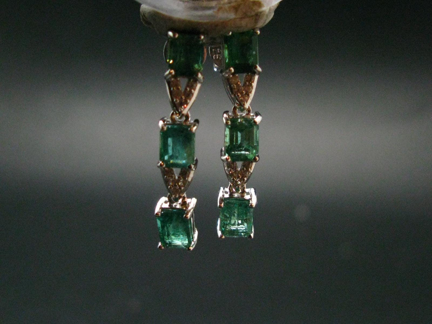 Gem Emerald Faceted Silver Earrings From Colombia - 3.12 Grams Total