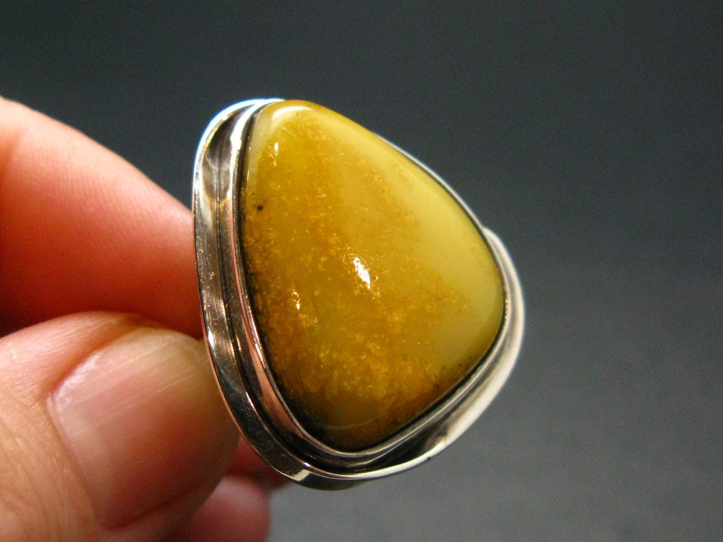 Natural Baltic Amber 925 Silver Ring - Size 10.25