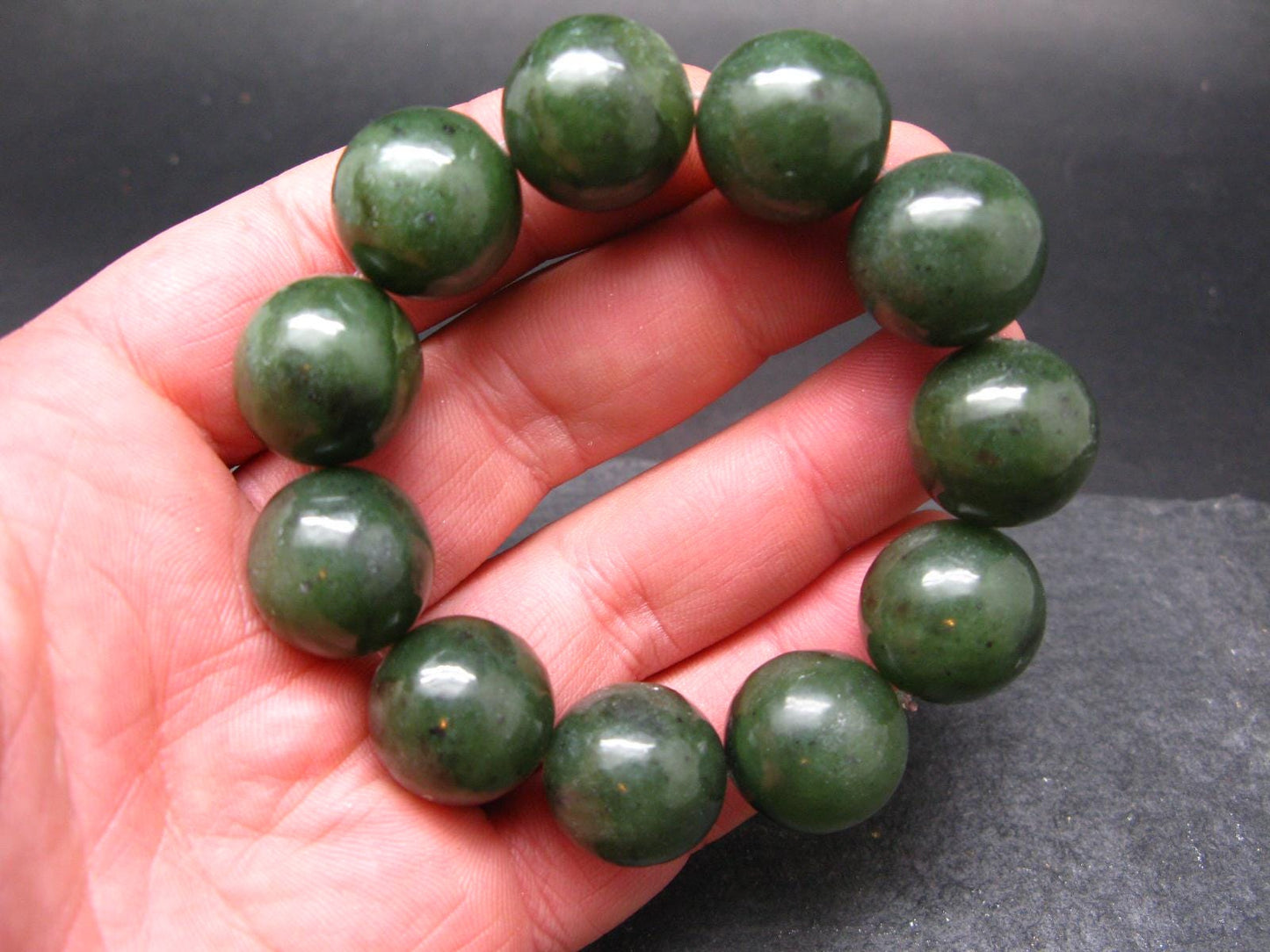 Jade Nephrite Genuine Bracelet ~ 7 Inches ~ 18mm Round Beads
