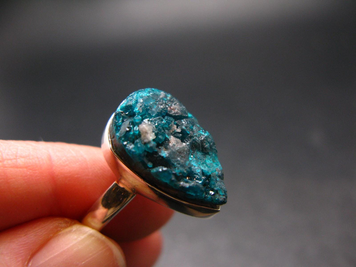 Emerald Green Dioptase Crystal Silver Ring from Congo - 5.9 Grams - Size 10
