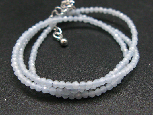 Lightweight Gem Sparkly Faceted Blue-Grey Angelite (anhydrite) Tiny 2mm Round Beads Necklace from Peru