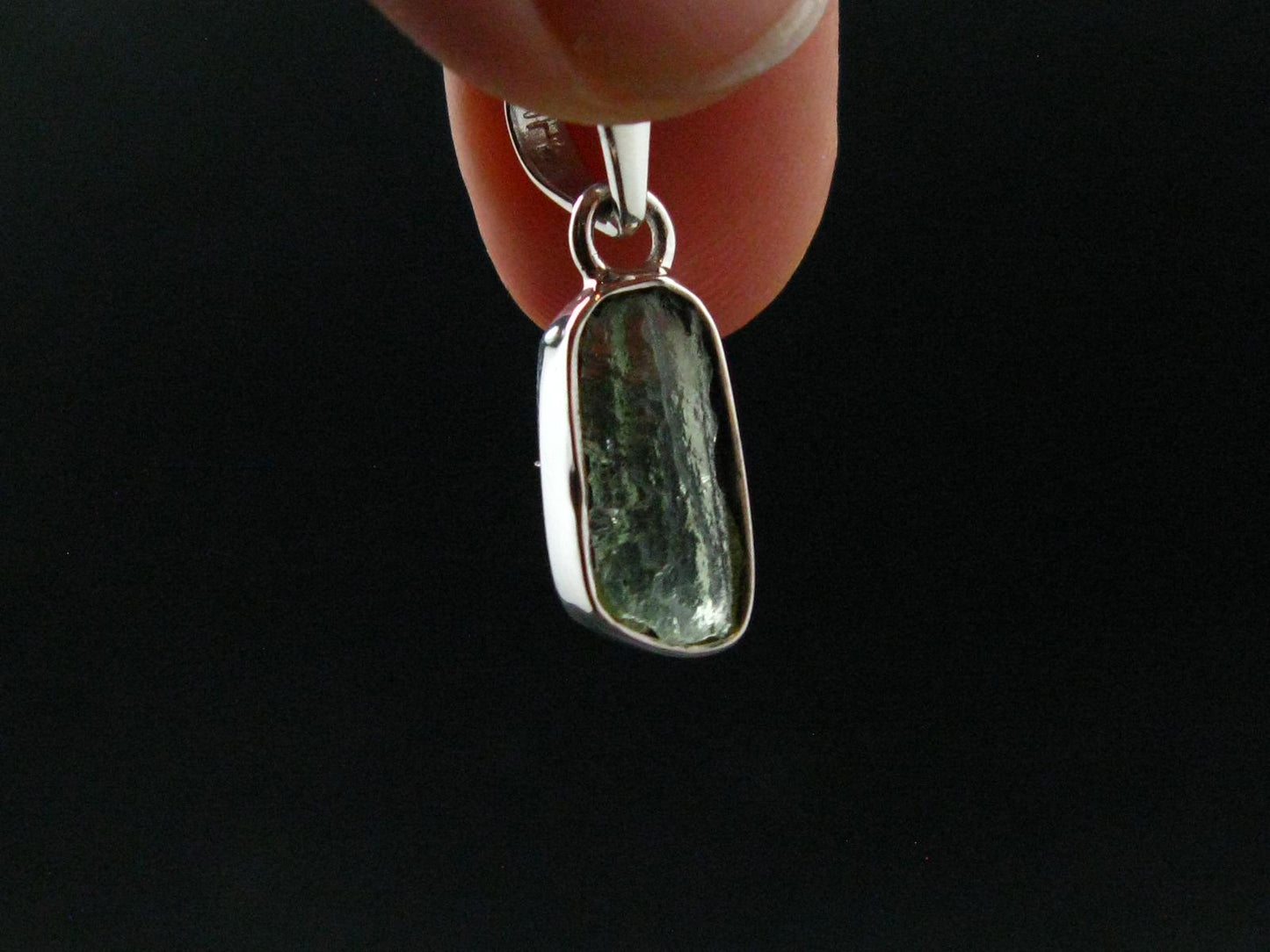 Moldavite Tektite Silver Pendant from Czech Republic - 1.0" - 1.71Grams