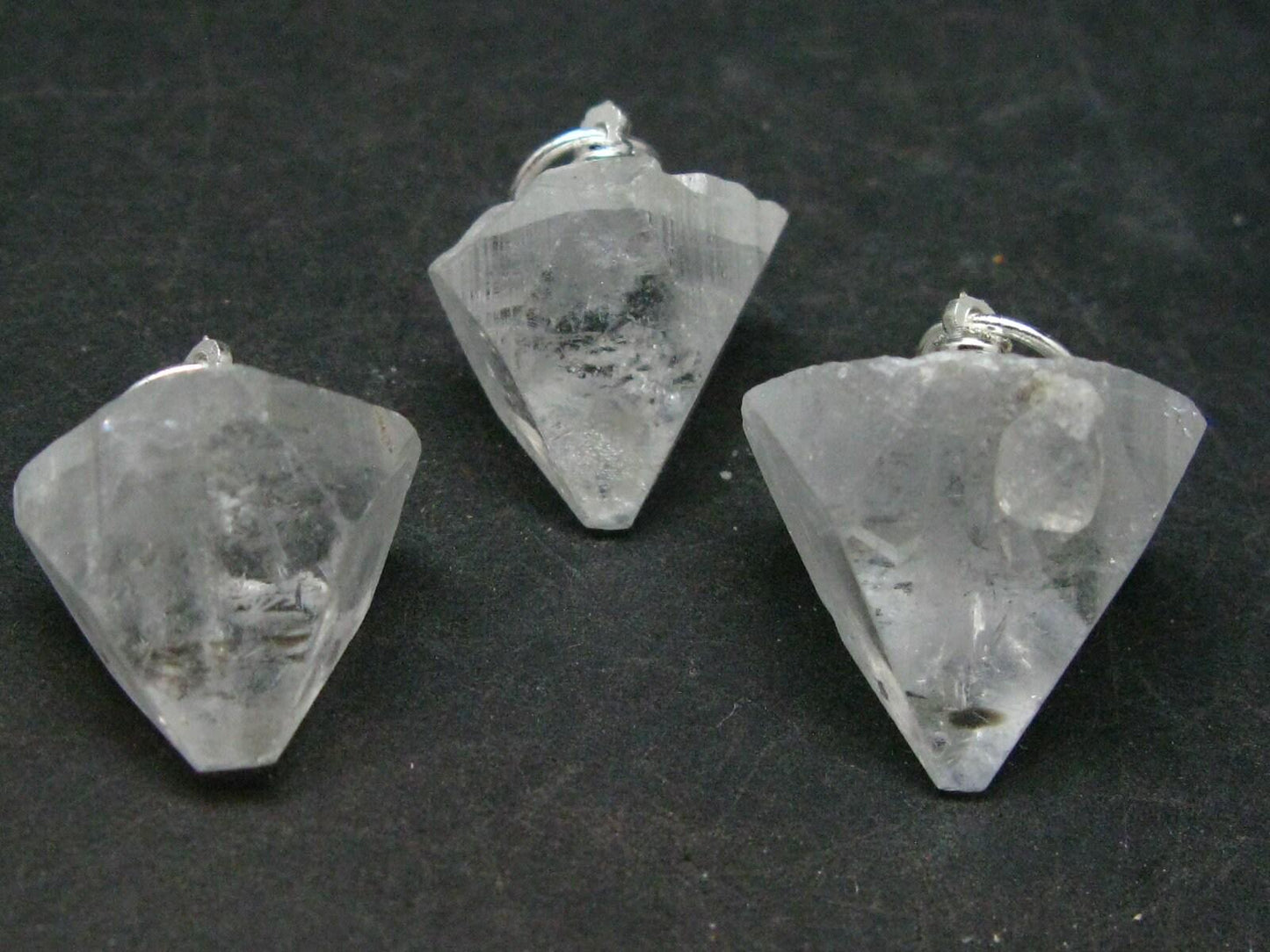 Lot of 3 Clear Apophylite Apophyllite Crystal Pendants From India