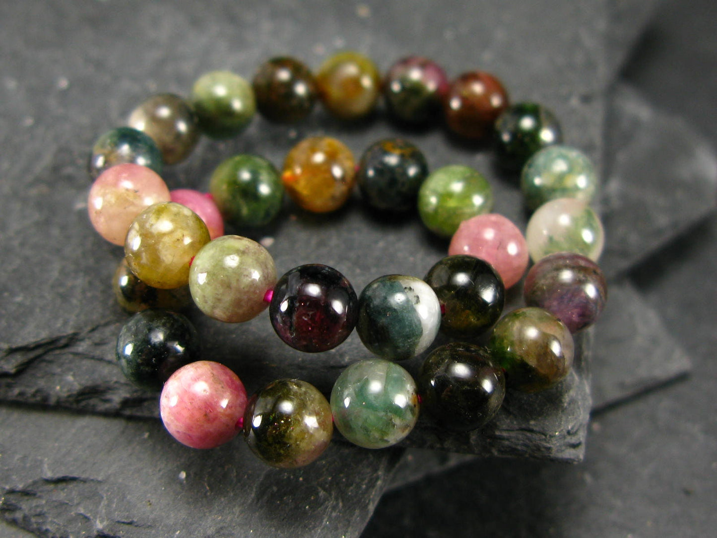 Watermelon Bicolor Tourmaline Genuine Bracelet ~ 7 Inches ~ 6mm Round Beads