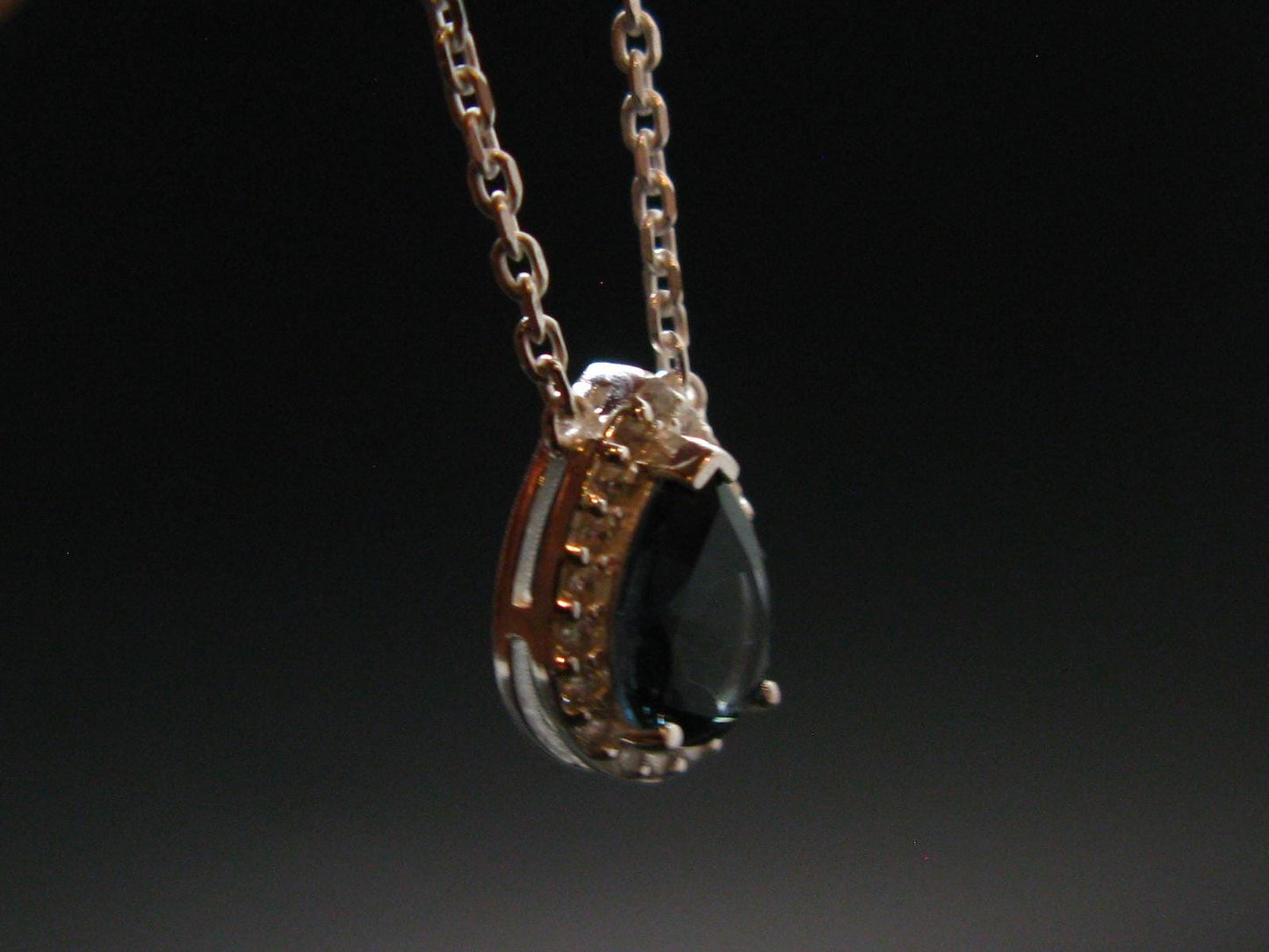 London Blue Topaz Sterling Silver Pendant with CZ From Brazil With Chain - 18" - 2.40 Grams