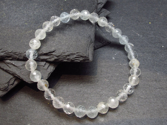 Blue Topaz Genuine Bracelet ~ 7 Inches ~ 6mm Facetted Beads