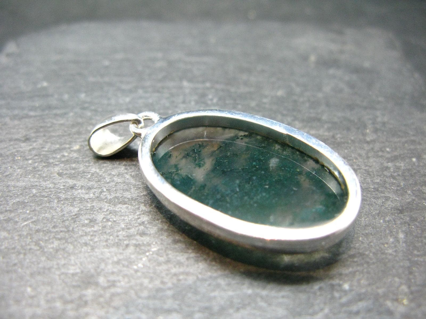 Moss Agate Silver Pendant From Russia - 8.13 Grams - 1.6"