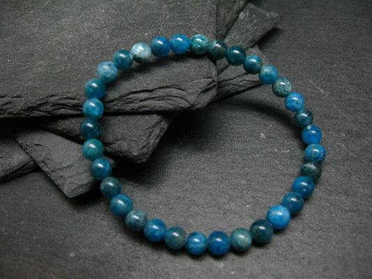 Neon Blue Apatite Genuine Bracelet ~ 7 Inches ~ 6mm Round Beads