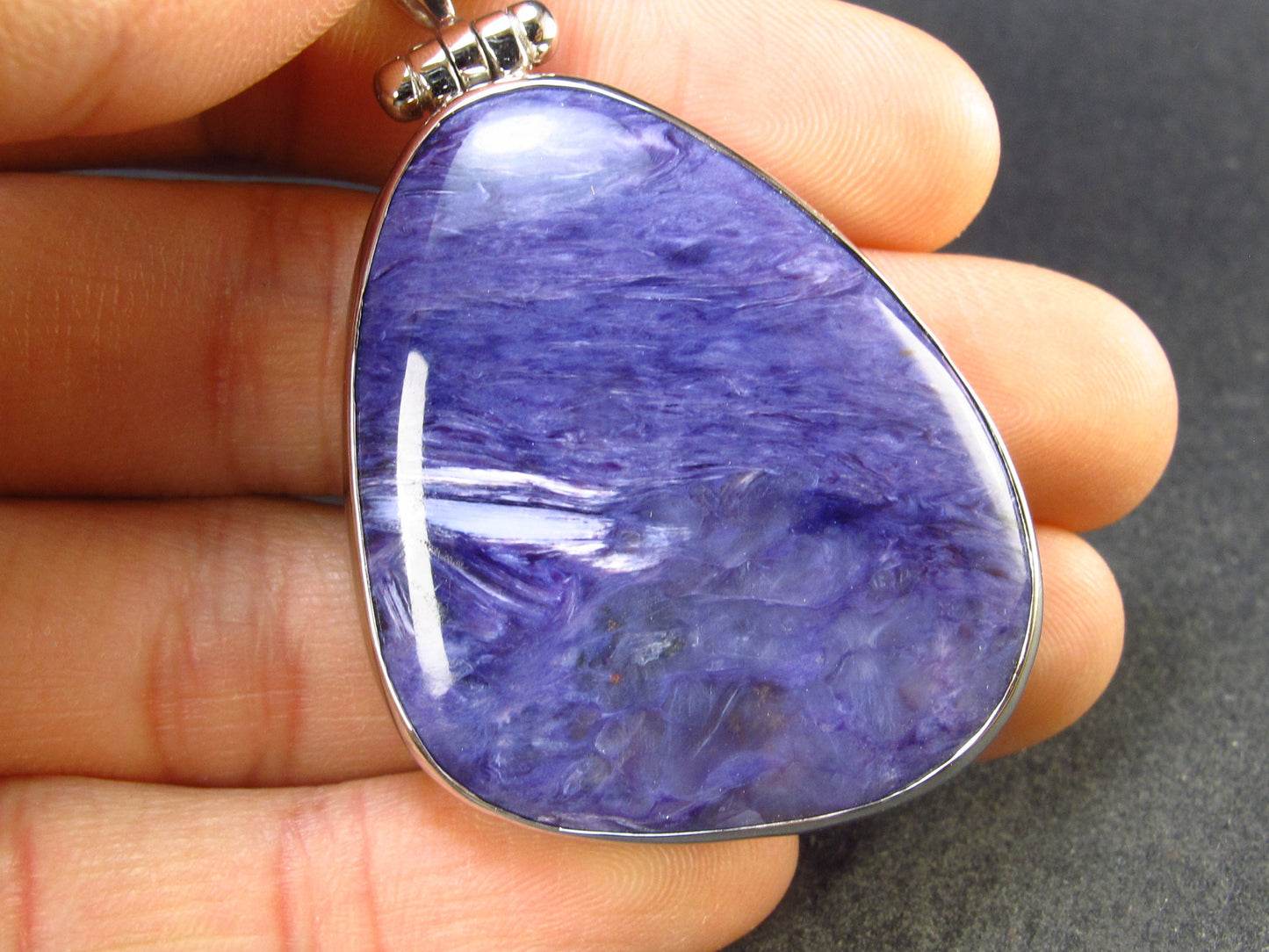 Lilac Stone!!! Stunning Silky Charoite Sterling Silver Pendant From Russia - 2.0" - 14.6 Grams