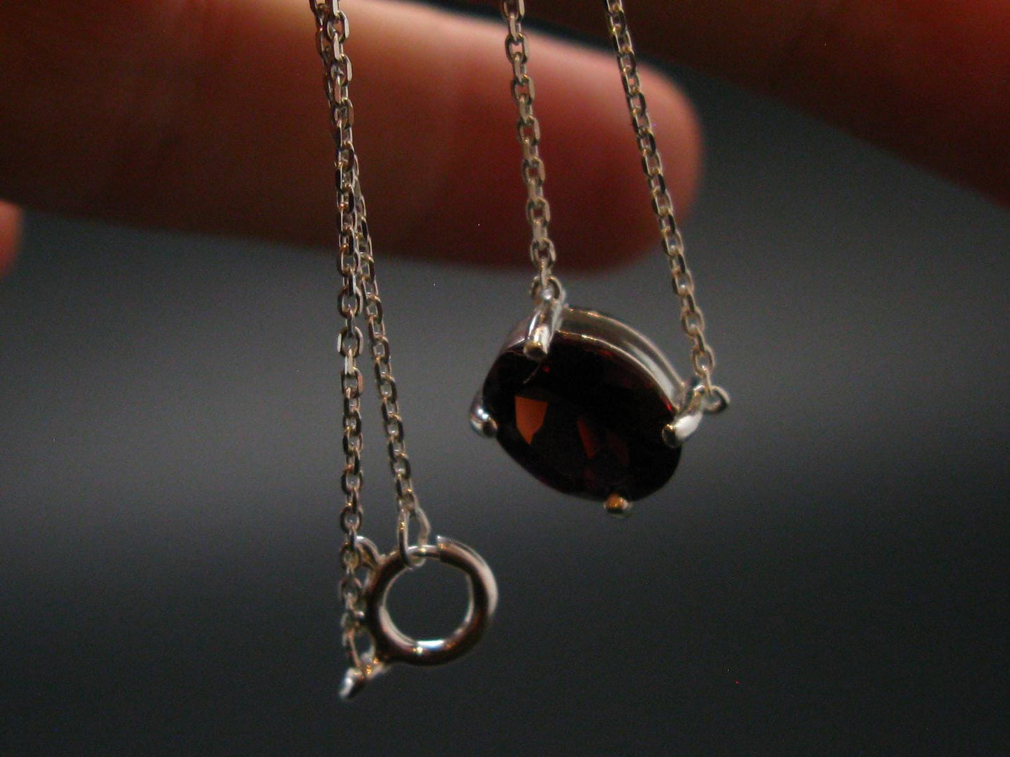Red Garnet Almandine Gem Silver Pendant with Chain From India - 18" - 2.33 Grams