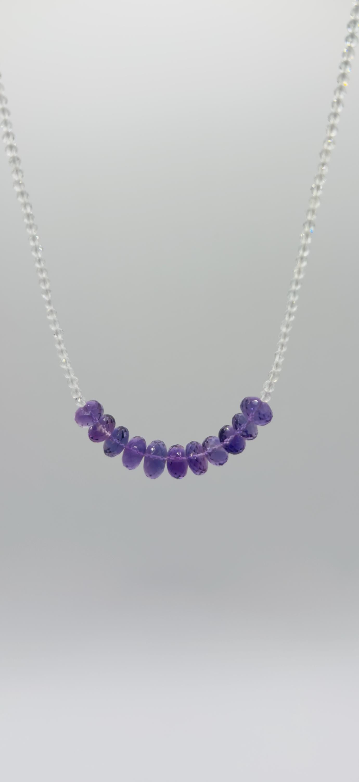 Amethyst and Clear Quartz Necklace – Minimal Gemstone Bar – Delicate Crystal Jewelry – Natural Faceted Beads - 9.89 Grams