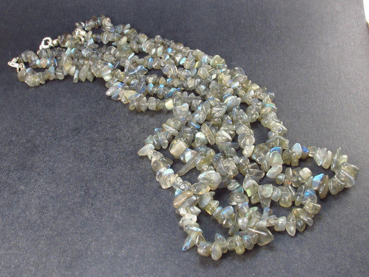 Lot of 3 Labradorite Tumbled Beads Necklaces From Madagascar - 18"