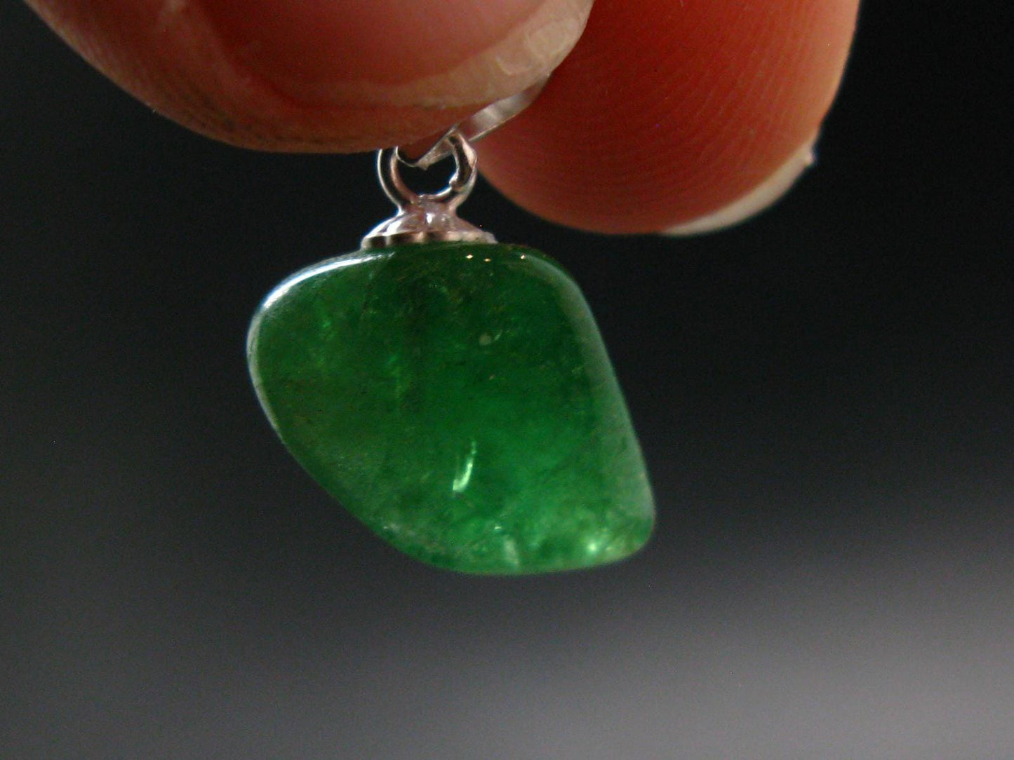 Tsavorite Gem Green Garnet Sterling Silver Pendant From Tanzania - 0.7" - 1.49 Grams
