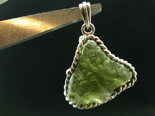 Shape!! Natural Gem Moldavite Tektite SS Pendant From Czech Republic - 6.7 Grams - 1.4"