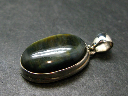 Hawk Eye (Blue Tiger Eye) Silver Pendant from South Africa - 1.4"