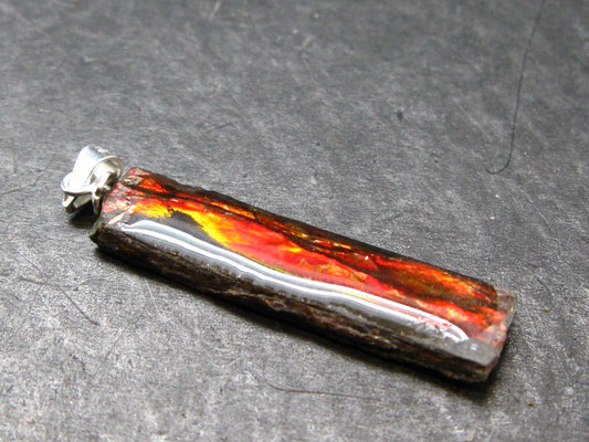 Ammolite Amolite Silver Pendant From Alberta Canada - 1.6" - 1.73 Grams