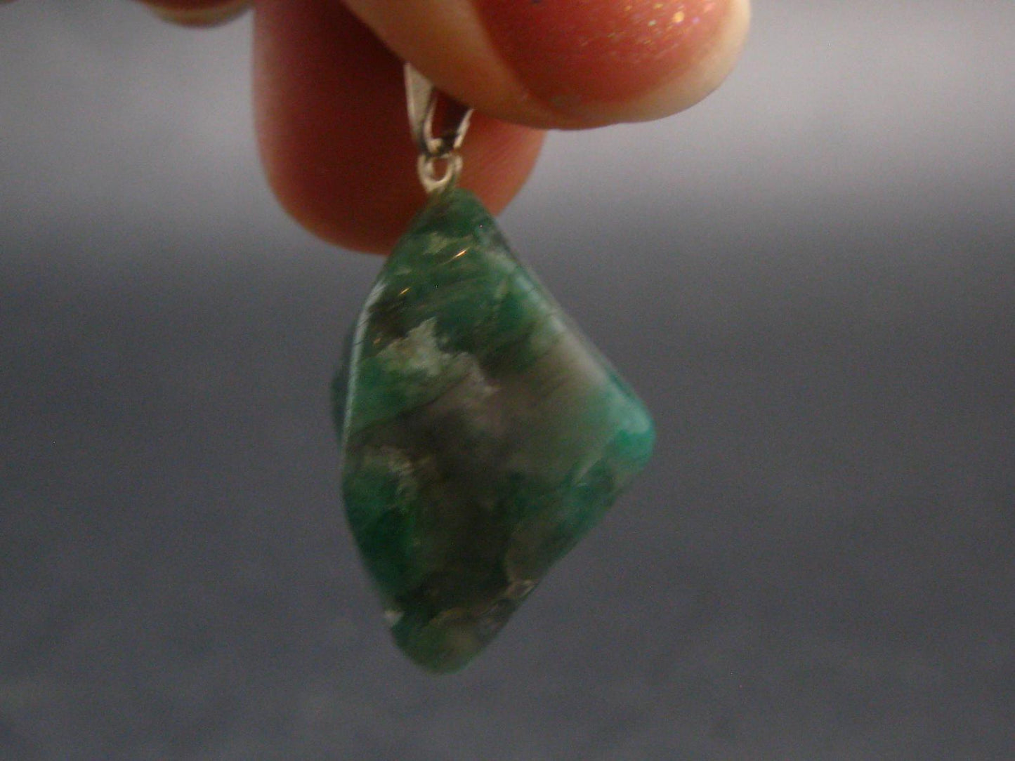 Natural Emerald Tumbled Stone Silver Pendant from Brazil - 1.2" - 5.91 Grams