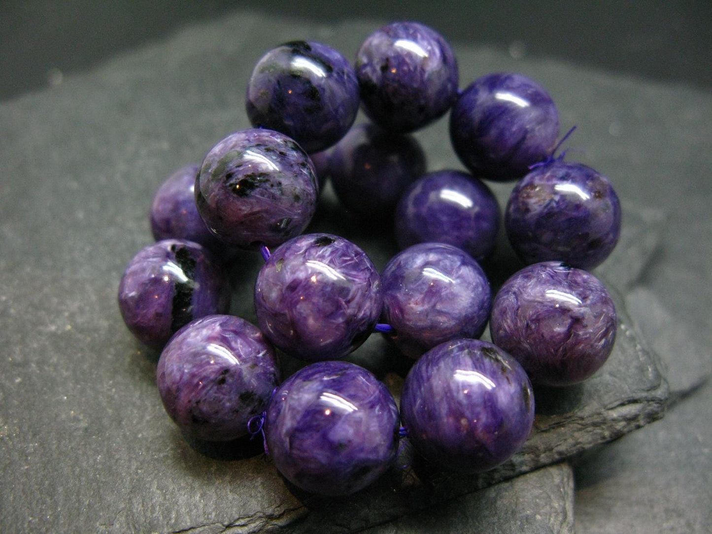 Charoite Genuine Bracelet ~ 7 Inches ~ 13mm Round Beads