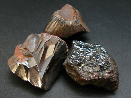 Kidney Ore!! Lot of Three Rough Brilliant Silvery Black Botryoidal Bubbles Hematite from Morocco