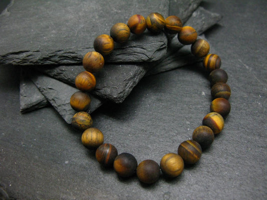 Tiger Eye Genuine Bracelet ~ 7 Inches ~ 8mm Round Matte Beads