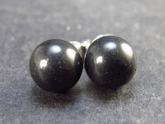 Black Onix 8mm Round Sterling Silver Stud Earrings from Mexico - 0.8"