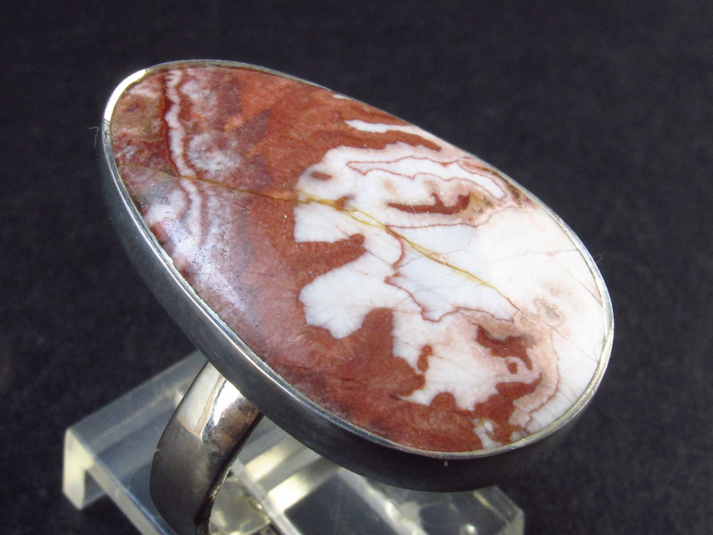Natural Oval Shape Jasper Cabochon 925 Silver Ring - 5.8 Grams - Size Adjustable