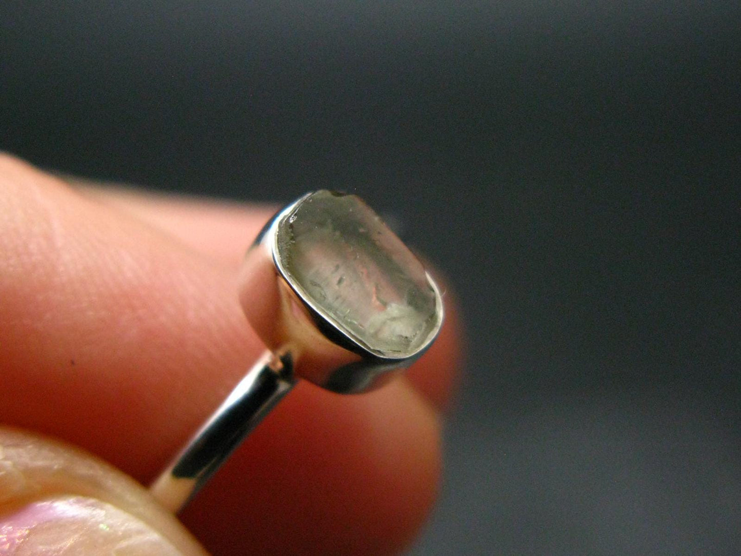 Green Herderite Silver Ring From Brazil - 1.74 Grams - Size 6