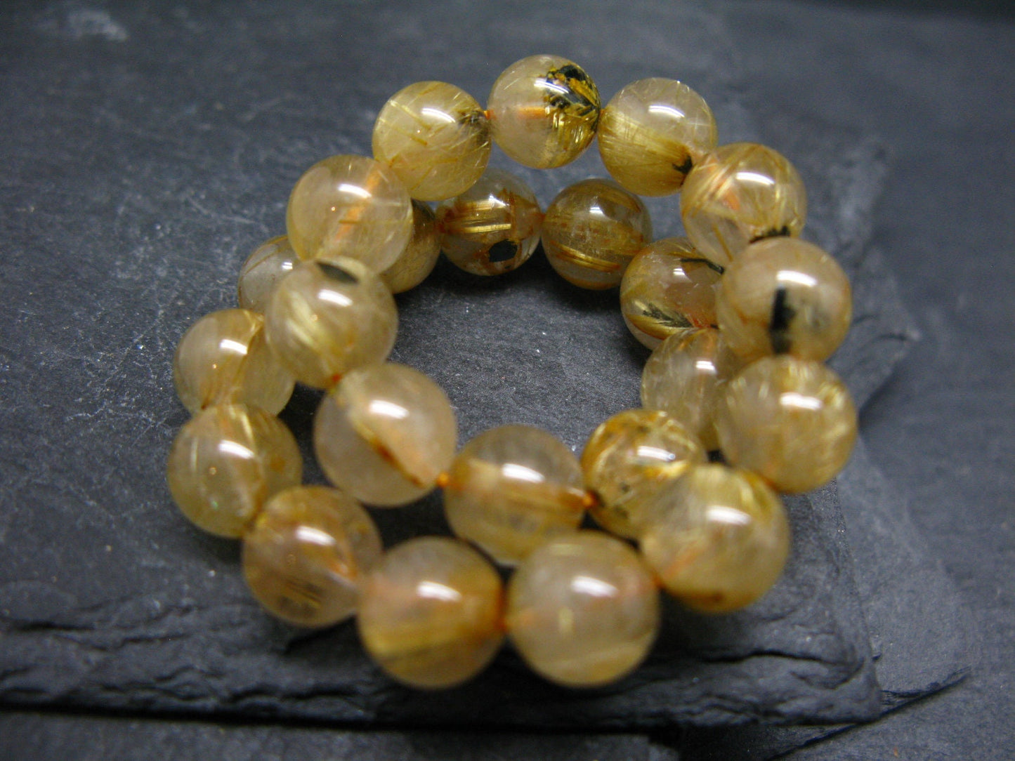 Rutilated Quartz (Rutile & Hematite) Genuine Bracelet ~ 7 Inches ~ 8mm Round Beads