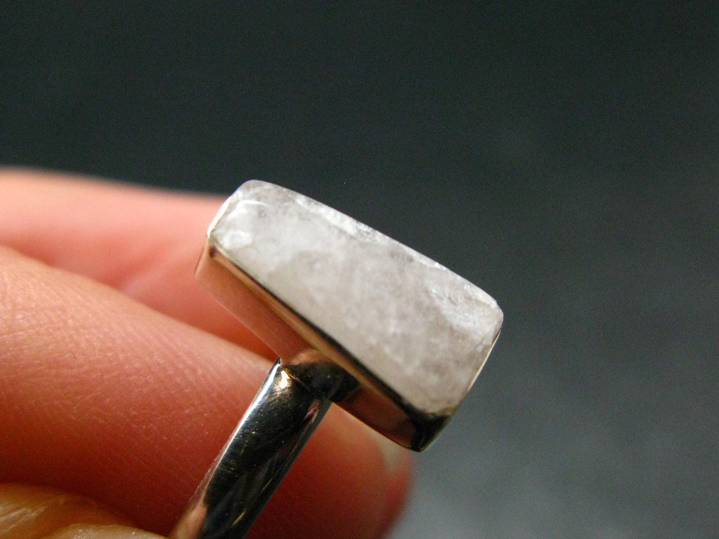 Natrolite Silver Cabochon Ring From Russia - 2.16 Grams - Size 8.0