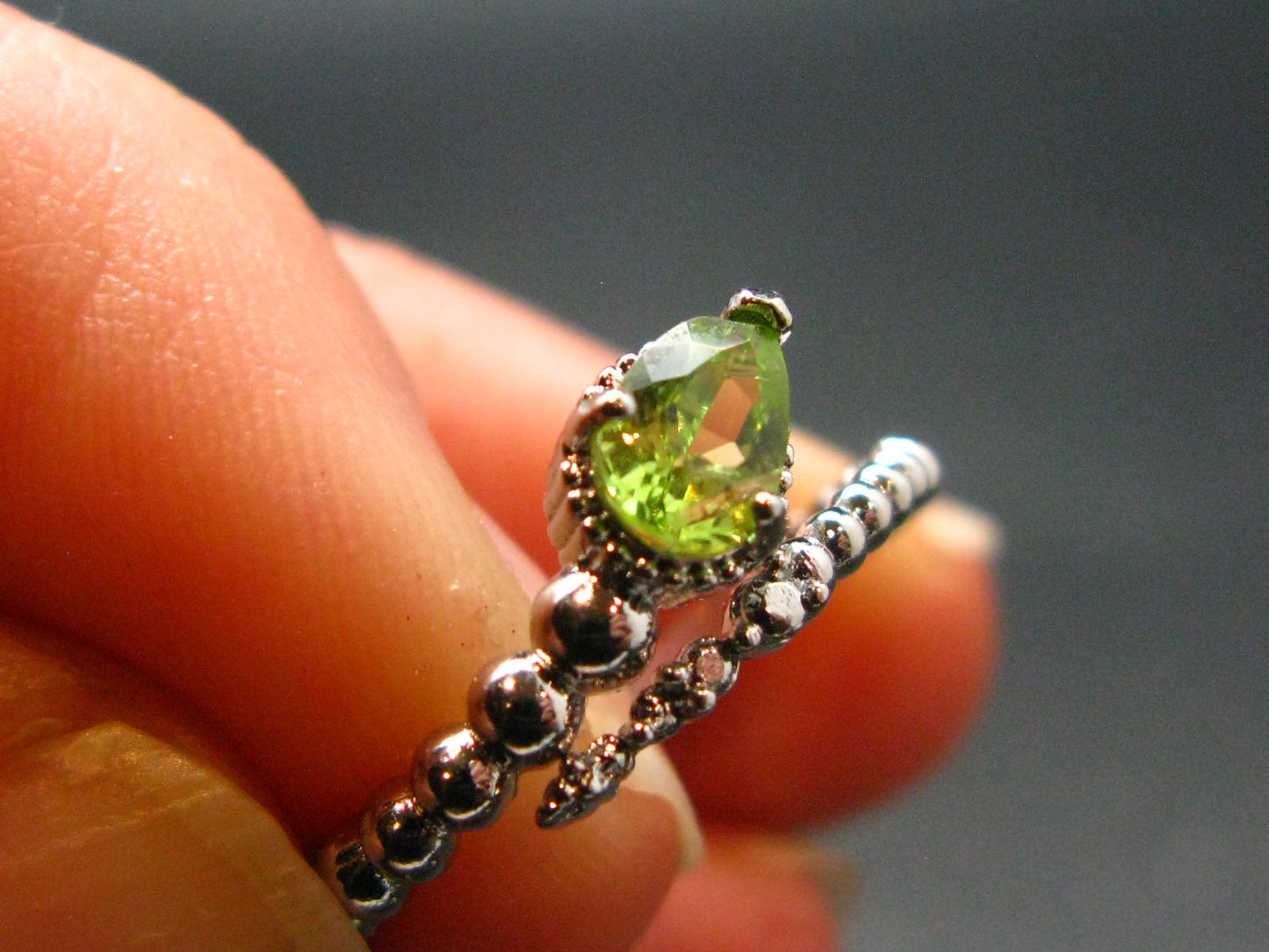 Natural Faceted Peridot Olivine Ring - 1.51 Grams - Size adjustable