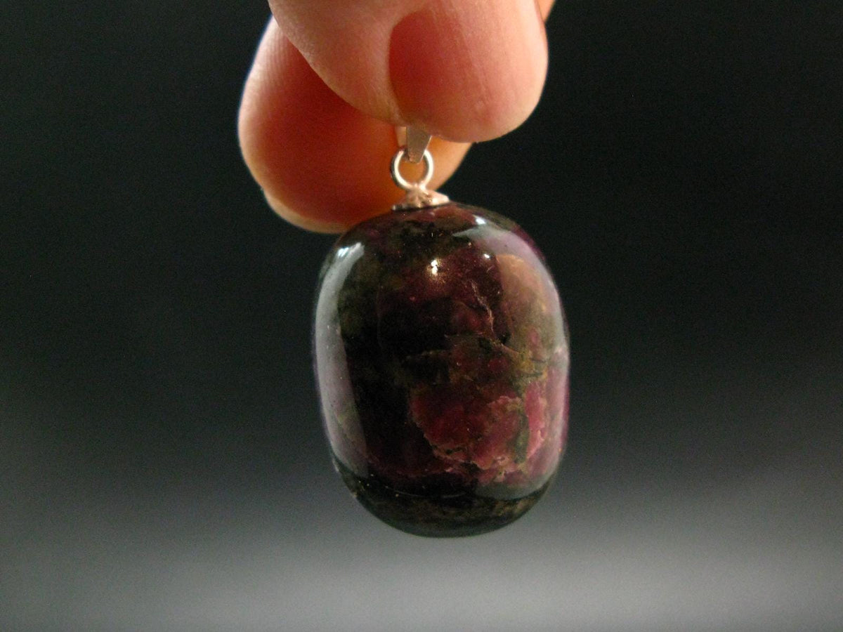 Nice Red Eudyalite Eudialite Silver Pendant From Russia - 1.2"