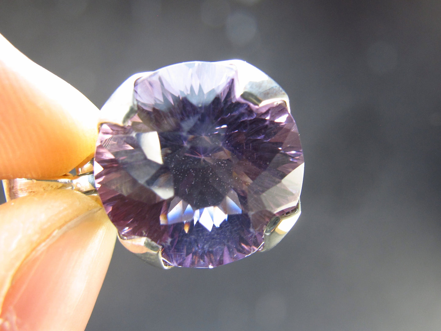 Genuine Rich Purple Faceted Amethyst Sterling Silver Pendant From Brazil - 0.9" - 6.75 Grams